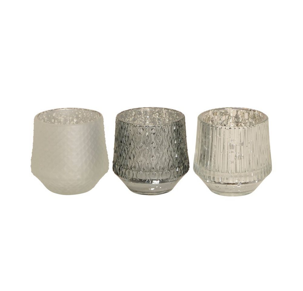 Posiwio Teelichthalter 3tlg. Windlicht WINTER DAYS silber grau weiß aus Glas (3 Motive) von Posiwio