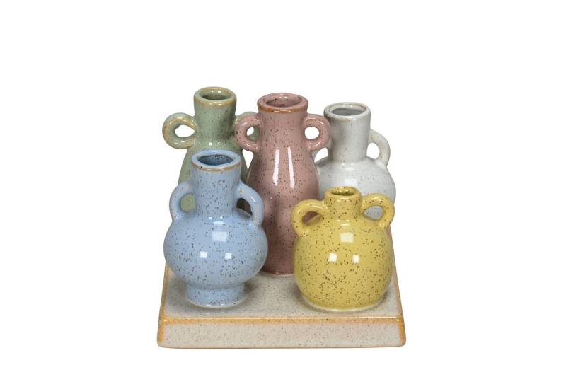 Posiwio Tischvase Keramik Vasen Set 5-teilig auf rechteckiger Platte – Mini Deko Vasen von Posiwio