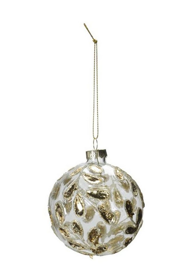 Posiwio Weihnachtsbaumkugel Wunderschöne Glas Christbaumkugel mit Blättern gold klar D8 cm (1 St) von Posiwio
