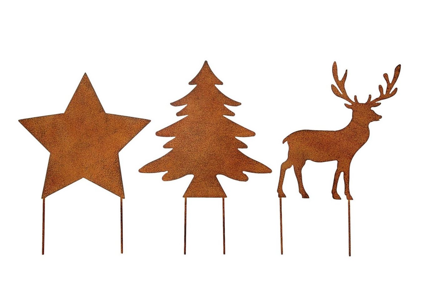 Posiwio Weihnachtsfigur Weihnachtsstecker Hirsch Stern Baum 3-er Satz Rostfarben 19x19 cm von Posiwio