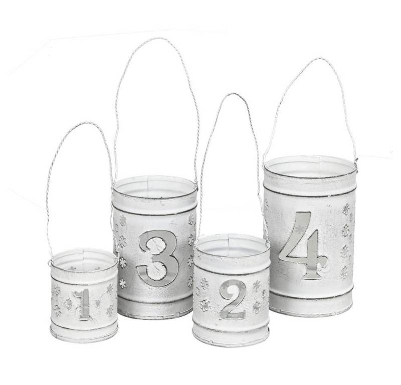 Posiwio Windlicht Hängewindlichter LIGHTS shabby weiß aus Metall Advent Windlichter 1-4 von Posiwio