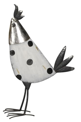 Posiwio dekorative ausgefallene große Dekofigur Huhn oder Hahn Metall weiß schwarz mit Silber oder Gold Shabby Optik 2 Motive zur Auswahl ca. 60 cm hoch (Hahn) von Posiwio