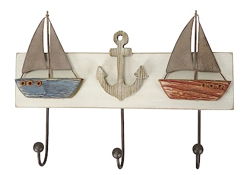 Posiwio dekorative maritim gestaltete Wandplatte als 3-er Hakenleiste mit 2 Segelbooten und Anker im shabby Landhausstil Posiwio dekorative maritim gestaltete Wandplatte als 3-er Hakenleiste mit 2 Segelbooten und Anker im shabby Landhausstil von Posiwio