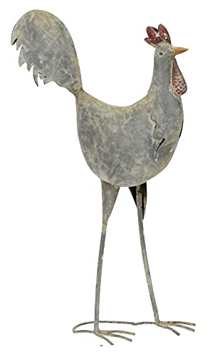 Posiwio dekorativer Deko-Hahn Deko-Huhn Garten-Deko Metall grau Shabby Optik 2 Motive zur Auswahl (Hahn ca. 29 x 16 x 51 cm hoch) von Posiwio