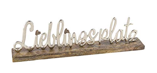 Posiwio dekorativer Schriftzug LIEBLINGSPLATZ aus Holz und silberfarbigem Aluminium von Posiwio