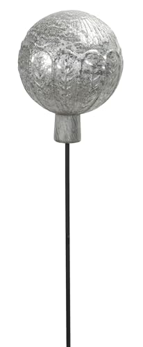 Posiwio dekorativer ausgefallener Gartenstecker mit geprägter Rosenkugel Glaskugel in Cracklee-Optik Silber rosa hellgrün und 2 möglichen Größen (Silber, groß) von Posiwio