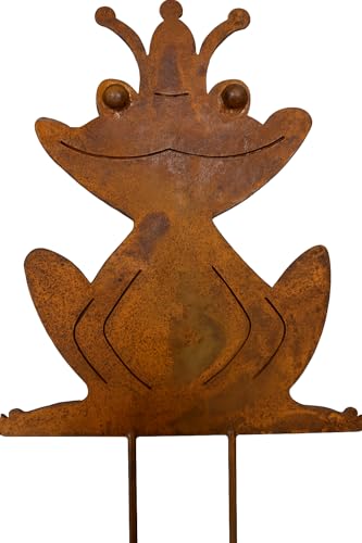 Posiwio dekorativer lustiger Gartenstecker Beetstecker Froschkönig mit Krone Metall edelrost von Posiwio