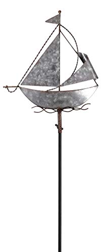 Posiwio dekorativer maritimer Garten-Stecker Deko-Stecker Segelboot Metall silberfarbig verzinkt von Zewool