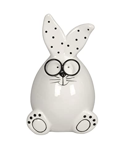 Posiwio dekorativer niedlicher Osterhase als Ei Hasenei mit Brille Keramik weiß-schwarz (klein ca. 8 x 7,5 x 13,5 cm hoch), Schwarz Weiß von Posiwio
