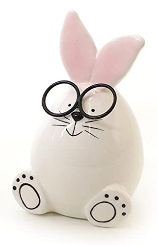 Posiwio dekorativer niedlicher Osterhase als Ei mit Brille Keramik weiß-schwarz mit rosa Ohren in verschiedenen Größen (klein) von Posiwio