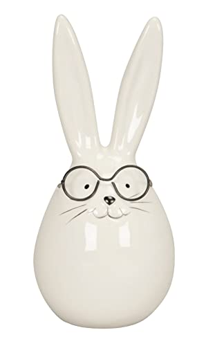 Posiwio dekorativer niedlicher Osterhase als Ei mit Brille und extra Langen Ohren Keramik weiß (weiß klein) von Posiwio