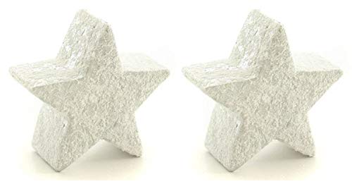 Posiwio dekorativer stimmungsvoller Deko-Stern Keramikstern dreidimensional grausilber mit weißem Schneeglitzer (2 x klein) von Posiwio