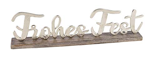 Posiwio dekorativer weihnachtlicher Schriftzug FROHES FEST aus Holz und silberfarbigem Aluminium von Posiwio