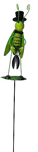 Posiwio dekorativer witziger Gartenstecker Grashüpfer mit Zylinder mit Schaufel oder Schere Metall bemalt 2 Modelle zur Auswahl (grün Schere) von Posiwio