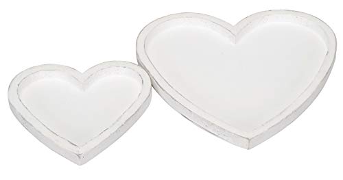Posiwio dekoratives Tablett-Set Herz aus Holz Shabby weiß als 2-er Set von Posiwio