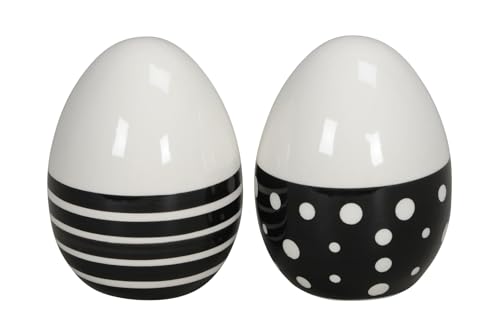 Posiwio dekoratives frühlingshaftes Deko-Ei Oster-Ei Keramik schwarz weiß Gemustert im 2-er Set von Posiwio