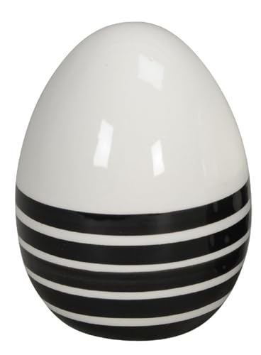Posiwio dekoratives frühlingshaftes Deko-Ei Oster-Ei Keramik schwarz weiß gemustert mit Punkten oder Streifen (Streifen) von Posiwio