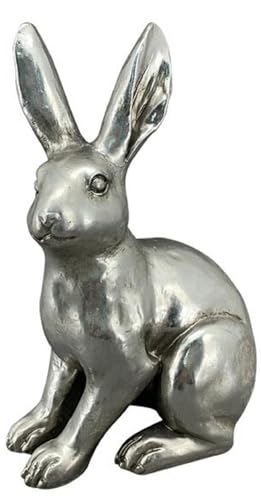 Posiwio frühlingshafter Osterhase Deko-Hase als hockender Osterhase Langohr in Altsilber antike Shabby Optik in verschiedenen Größen (klein Blick Links) von Posiwio