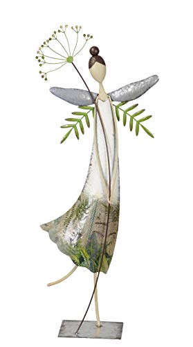 Posiwio große dekorative nostalgische Dekofigur Elfe mit Blume Metall weiß-grün von Hand bemalt von Posiwio