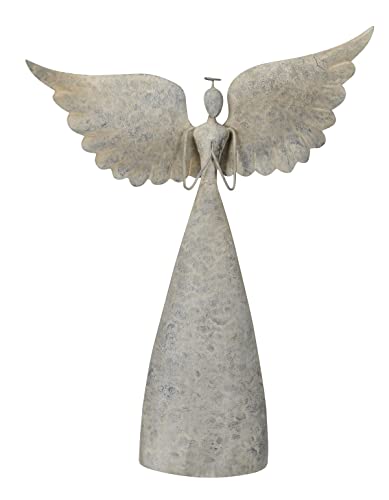 Posiwio nostalgischer großer oppulenter Deko Engel mit großen Flügeln mattgrau antike Shabby Optik, 46 x 11 x 57 cm hoch, P10432 von Posiwio