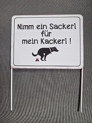 Schild Hundeklo aus Metall zum Stecken "Nimm ein Sackerl für mein Kackerl", 15 x 20 cm + 12 cm Stecker von Posiwio