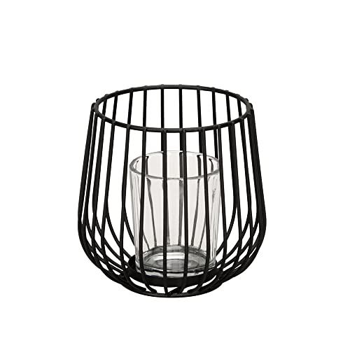 Windlicht Scandi schwarz aus Metall mit Glaseinsatz D11cm Teelichthalter modern von Posiwio