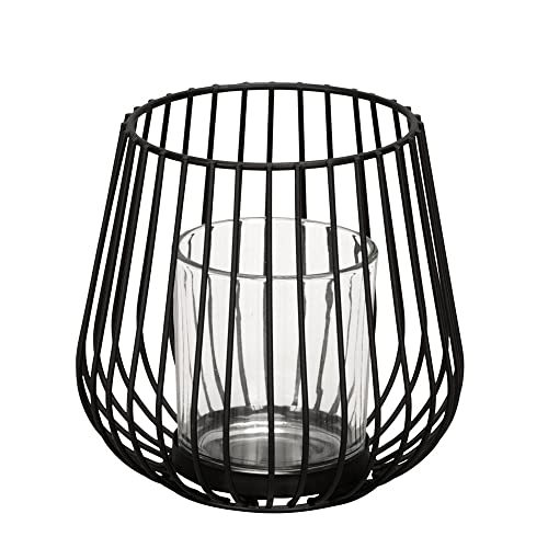 Windlicht Scandi schwarz aus Metall mit Glaseinsatz D13,5cm Teelichthalter modern von Posiwio