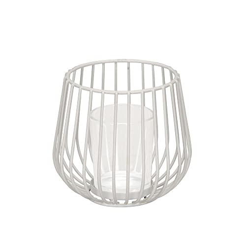 Windlicht Scandi weiß aus Metall mit Glaseinsatz D11cm Teelichthalter modern von Posiwio