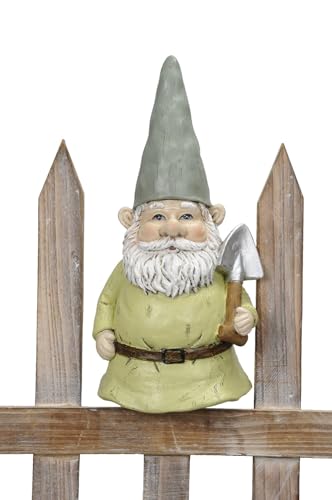 Zaunhocker Gartenzerg mit Bart und Schaufel und Grauer Zwergenmütze Polystone bemalt ca. 20 cm hoch von Posiwio