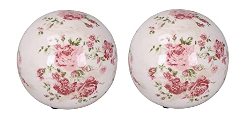 Posiwio dekorative Deko-Kugel Keramik-Kugel Motiv Rose in Creme-rosa-weinrot Preis für 2 Stück, dm= 12 cm von Posiwio