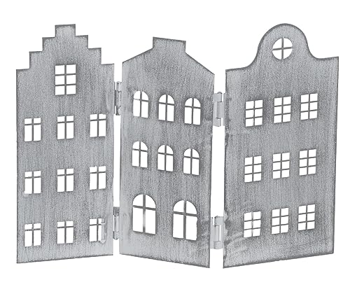 dekorative Silhouette Häuserzeile 3 oder 8 Häuser als Paravent Metall hellgrau weiß schwarz je beidseitig farbig in verschiedenen Größen (klein kurz, hellgrau) von Posiwio