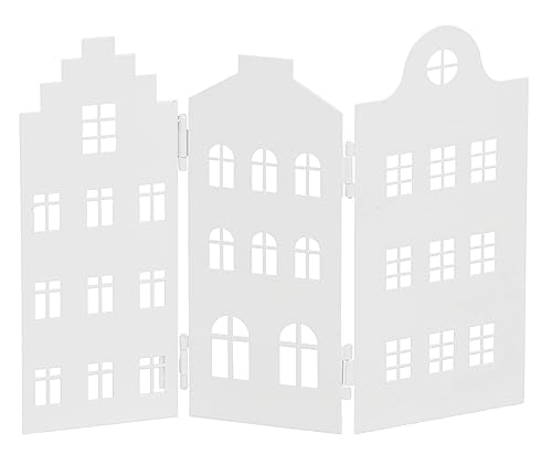 dekorative Silhouette Häuserzeile 3 oder 8 Häuser als Paravent Metall hellgrau weiß schwarz je beidseitig farbig in verschiedenen Größen (klein kurz, weiß) von Posiwio
