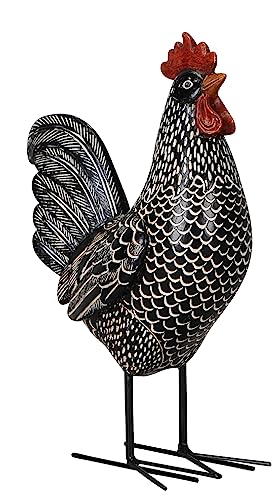 dekorativer Deko-Hahn Deko-Huhn als Garten-Deko Polystone schwarz weiß handbemalt 2 Motive zur Auswahl (schwarz) von Posiwio