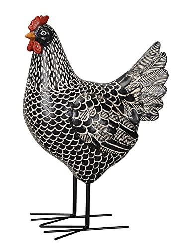 dekorativer Deko-Hahn Deko-Huhn als Garten-Deko Polystone schwarz weiß handbemalt 2 Motive zur Auswahl (schwarz-weiß, Huhn) von Posiwio