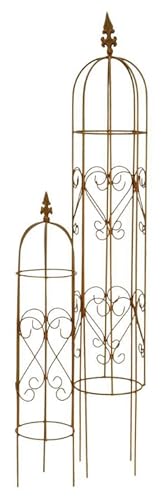 dekorativer Gartenobelisk Rankobelisk Rank-Hilfe Rosengitter Metall rostig Preis für 1 x groß und 1 x klein im 2-er Set von Posiwio