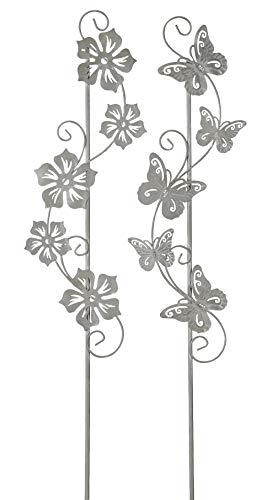 dekorativer Gartenstecker Blumenranke und Schmetterlingstanz Metall hellgrau Preis für 2 Stück als Set dekorativer Gartenstecker Blumenranke und Schmetterlingstanz Metall hellgrau Preis für 2 Stück als Set von Posiwio