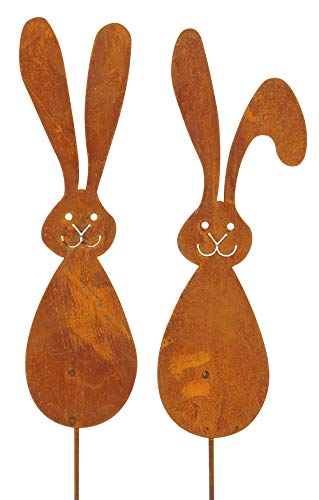 dekorativer Gartenstecker Oster-Deko-Stecker Osterhase Langohr Metall edelrostig Preis für 2 Stück von Posiwio
