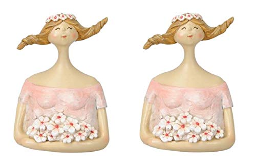 dekorativer Kleiner Dekokopf Ladykopf Büste Dame mit Blumen und Blütenkranz rosa-rot oder gelbgrün (rosa rot, 2 x ca. 8 x 6 x 11 cm hoch) von Posiwio