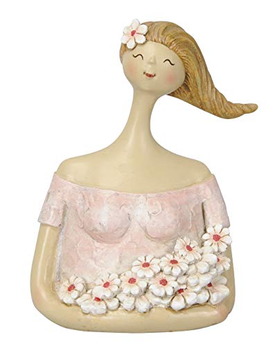 dekorativer Kleiner Dekokopf Ladykopf Büste Dame mit Blumen und Blütenkranz rosa-rot oder gelbgrün (rosa rot, ca. 10 x 8 x 15,5 cm hoch) von Posiwio