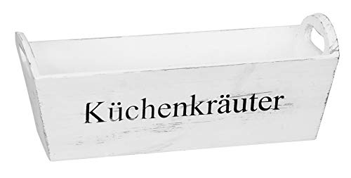 dekorativer Pflanzkasten Kräuterkasten Pflanzschale mit schwarzem Aufdruck KÜCHENKRÄUTER Holz Shabby weiß (groß ca. 39,5 cm lang) von Posiwio