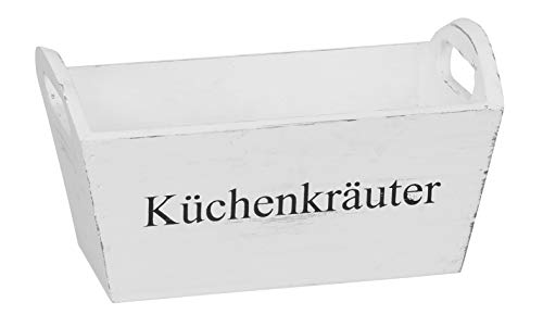 dekorativer Pflanzkasten Kräuterkasten Pflanzschale mit schwarzem Aufdruck KÜCHENKRÄUTER Holz Shabby weiß (klein ca. 28 cm lang) von Posiwio