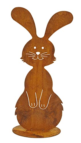 Posiwio dekorativer putziger Deko-Hase Osterhase hockend als Flache Silhouette zum Stellen Metall Rostoptik (groß ca. 21 x 12 x 45 cm hoch), Braun von Posiwio