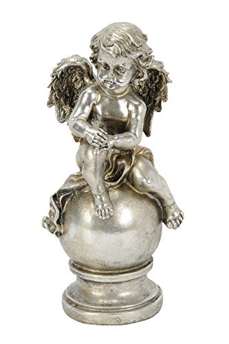 dekorativer stimmungsvoller Deko-Engel auf Kugel sitzend Poly Altsilber von Posiwio