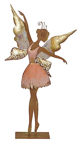 große dekorative nostalgische Dekofigur tanzende Elfe mit Schmetterlingsflügeln als flache Silhouette Metall in rostbraun türkis-blau gold oder rostbraun rosa-orange gold von Hand bemalt (Rosa) von Posiwio