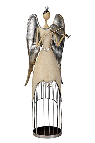großer nostalgischer Deko Engel mit Geige als Windlicht Creme-Silber antike Shabby Optik von Posiwio