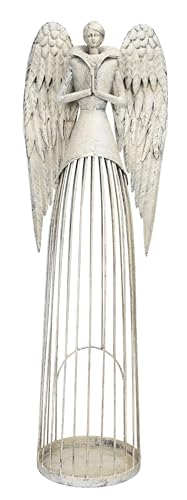 nostalgischer stimmungsvoller Deko Engel als Windlichtengel mit Flöte oder betend aus Metall in cremeweiß - grau gewischt antike Shabby Optik (groß) von Posiwio