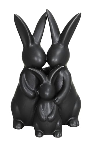 putzige originelle kuschelnde Osterhasenfamilie aus Porzellan in schwarz matt als 3-er Figur von Posiwio