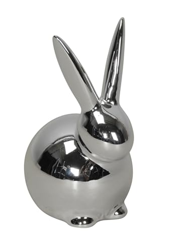 putziger hockender Osterhase Moppelchen mit Langen Ohren aus Porzellan in Silber glänzend ca. 12 cm hoch von Posiwio