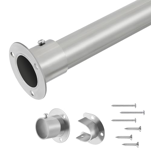 Kleiderstange Silber, Teleskop-Garderobenstangen, 32mm Schrankstange Kleiderstange， Garderobenstange mit Metallbügeln für Schrank und Kleiderschrank（74-160cm） von Poskena