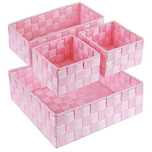 Posprica Gewebte Aufbewahrungsbox, würfelförmig, Behälter, Organizer, Trennwand für Schublade, Schrank, Regal, Kommode, Set von 4 (Pink) von Posprica